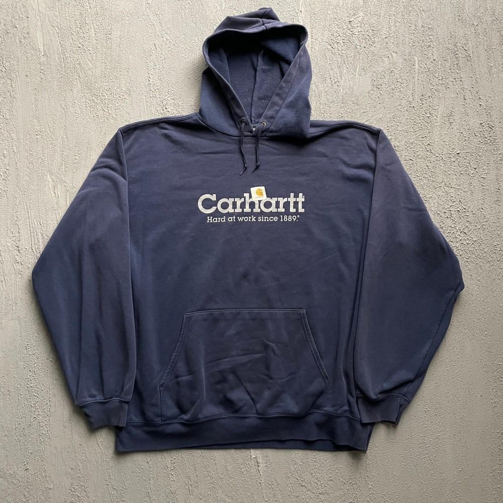 Vintage Carhartt Graphic Logo Hoodie Mens 2XL Navy Blue 90s